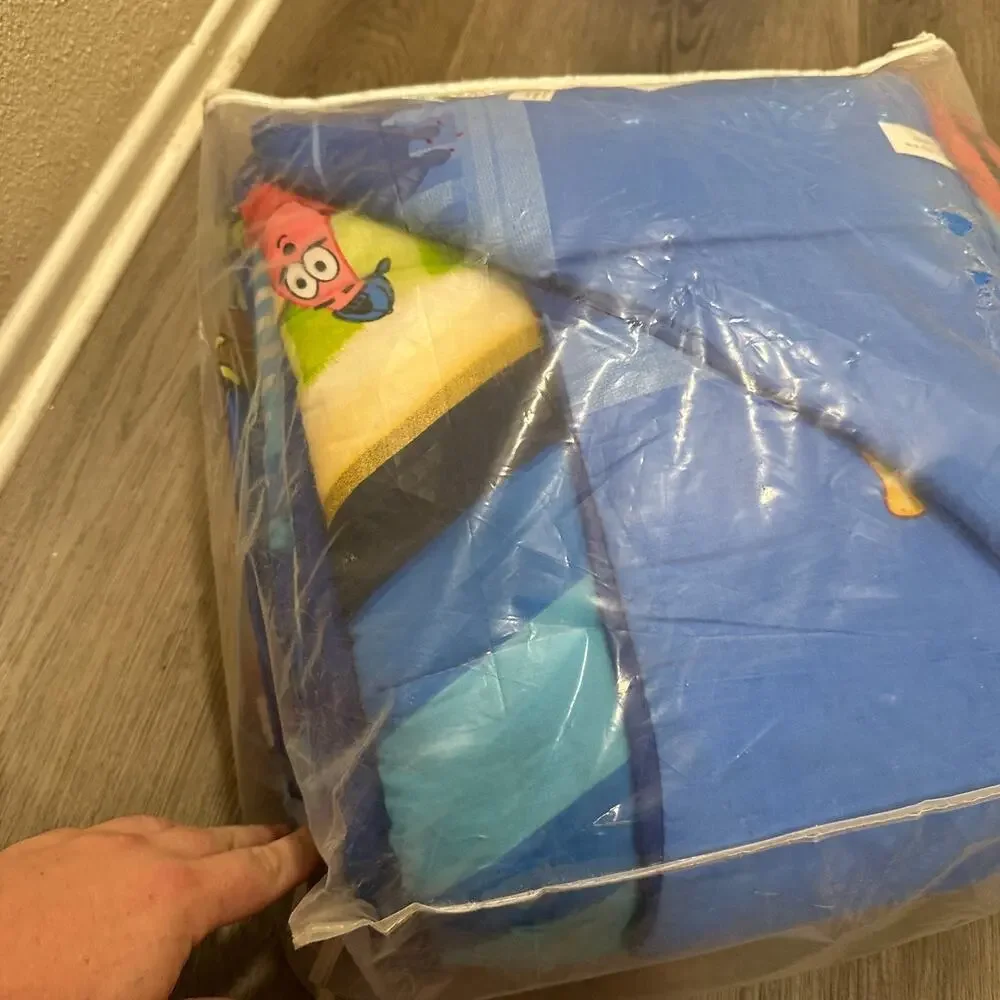 VTG 2008 Spongebob‎ Squarepants Comforter TWIN Football Baseball Pattern Reverse